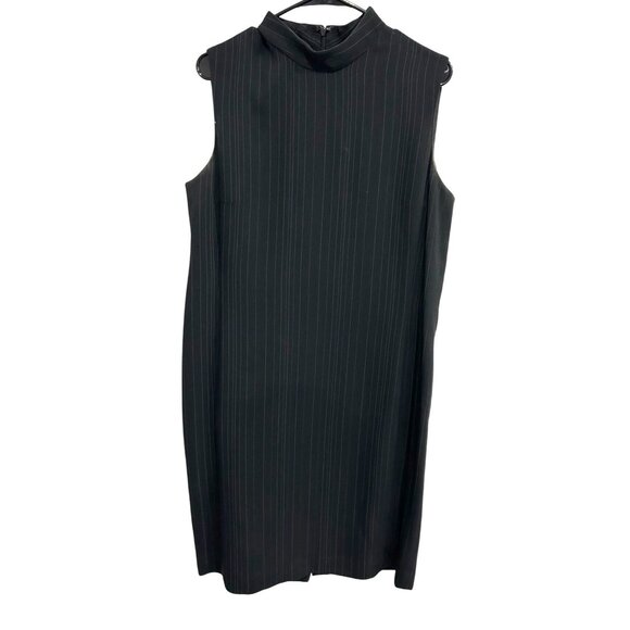 Garfield & Marks Black Pinstripe Mock Neck Fully Lined Sleeveless Dress Size 14 - Picture 1 of 9